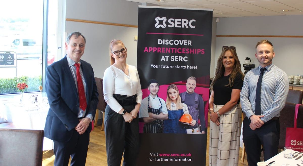 William Greer SERC Chief Training and Contracts Officer pictured with, Joanne Bentham and Majella McCabe from Hello Gorgeous Salon, and David Gore SERC Apprenticeship Development Manager. 